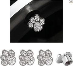 4PCS Crystal Paw Tire Valve Caps, Bling Handmade Rhinestone Car T Color: White