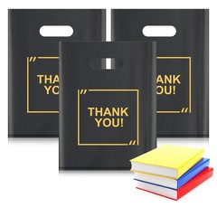 50 Pack Die Cut Plastic Shopping Bags with Thank 50 Count (Pack of 1), Black