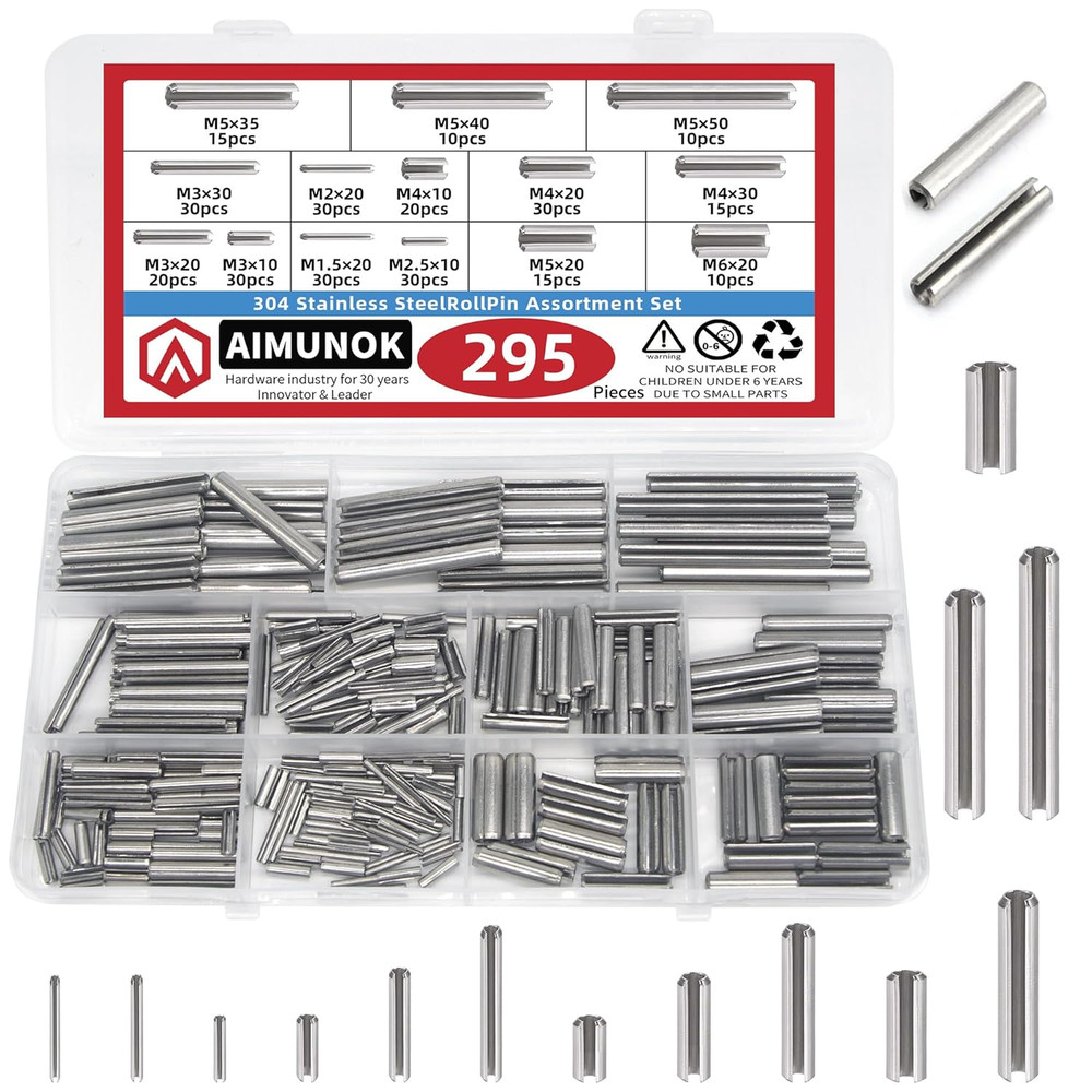 295-Piece Stainless Steel Roll Pin Assortment Kit – Spring Dowels Slotted Ten…