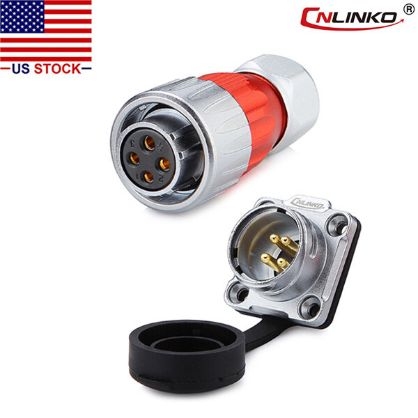 4 Pin Power Circular Connector Female Plug & Male Socket Waterproof IP67 Metal