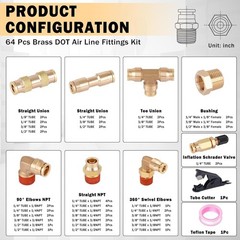 64 Pcs Brass DOT Air Line Fittings Kit Push Lock NPT Thread Quick Connect New