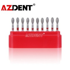 10pcs AZDENT Dental FG Diamond Burs Egg Football #379-023F Fine Grit Red