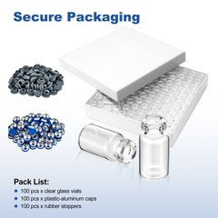 100PCS 3ml Glass Vials Headspace Vials Clear Lab Vials w/ Caps 13mm Crimp Top