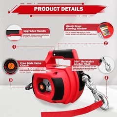 Portable Drill Winch 1500LB Capacity Hand Winch with 40FT Steel Cable 360°