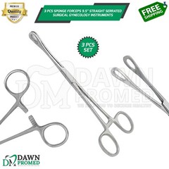 3 Pcs Sponge Forceps 9.5″ Straight Serrated Surgical Gynecology Inst German Gr