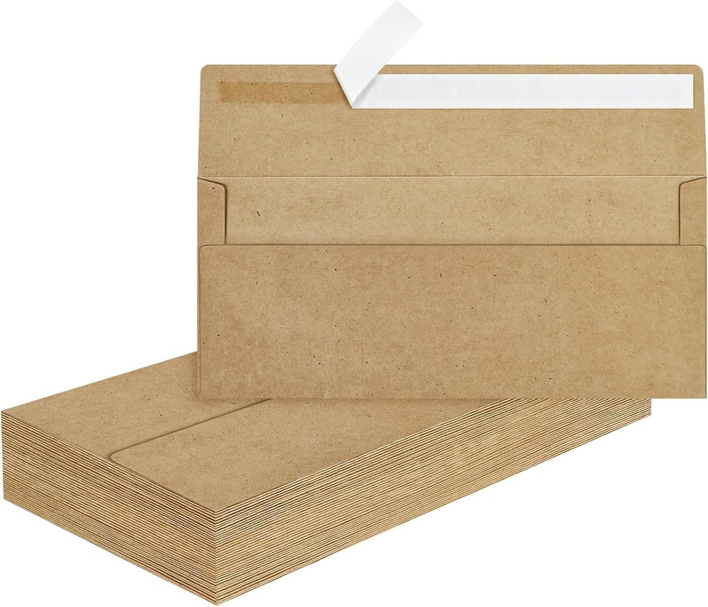 50 Pack Kraft Brown #10 Business Envelopes Self Seal 4.125×9.5 Inch for Mailing