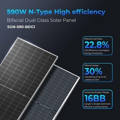 SUNGOLDPOWER UL61730 N-Type 2PCS 590W Bifacial Solar Panels 16Bb High Efficien