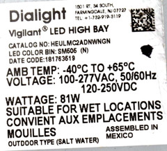 NEW Dialight Vigilant HEULMC2ADNWNGN LED High Bay Corded Light 1598 12K MCG