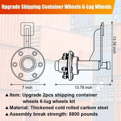 2-Pack 8800lbs Shipping Container Wheels，6×5.5 Lug，Heavy-Duty Container Axles