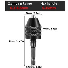 Mini Keyless Drill Chuck Adapter 1/4″ Hex Shank Quick Change Converter