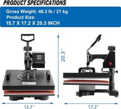 8IN1 Combo Heat Press Machine 15″x15″ Sublimation Transfer T-Shirt Mug Plate Hat