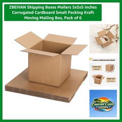 Eco-Friendly 5x5x5 Shipping Boxes – Pack of 6, Durable Cardboard Mailers