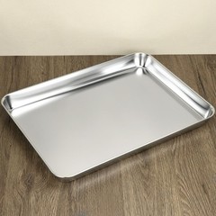 15.75 x 11.81 inch Stainless Steel Tray, Flat Bottom, 4 Pack