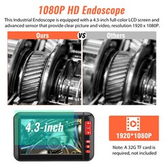 4.3inch HD LED Industrial Endoscope Borescope 1080P 8mm Inspection Camera IP67