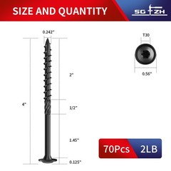 14 x 4 Inch Lag Screws (70Pcs) 2lb. Structural Wood Screw, Black