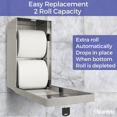 2 Roll Stainless Steel Commercial Toilet Paper Dispenser, Heavy Duty Wall Mount