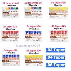 60/120pcs Dental Gutta Percha Points Full Taper 0.02/0.04/0.06 Size 15-40 45-80