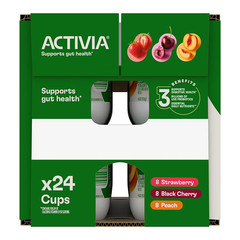 Dannon Activia Lowfat Yogurt Variety Pack, Strawberry, Black Cherry, Peach, 24 p