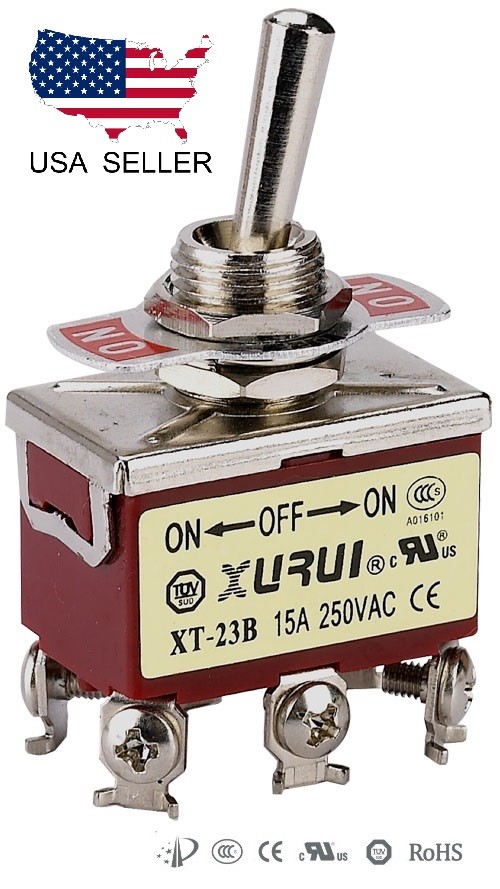 HEAVY DUTY DPDT ON-OFF-ON TOGGLE SWITCH 20A 125V, 15A 250V SCREW TERMINALS (23B)