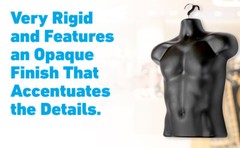Torso Form Molded Man’s Shirt Frosted Fits S – L Hanging Male Mannequin Black