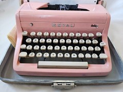 Authenic 1950s Bubble Gum Pink Royal Quiet DeLuxe Typewriter with Carrying Case