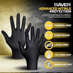 Raven Exam Grade Nitrile Disposable Gloves XL, Powder Free Latex Free Gloves,…