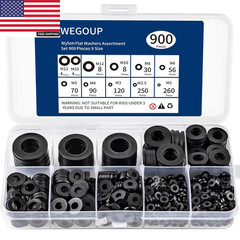 900-Piece Nylon Flat Washer Assortment Kit Black Plastic Flat Washers for Bolts