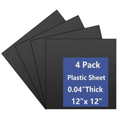4 Pack Black Plastic Sheets 12x12x0.04 in Flexible High Tensile Plastic Sheets