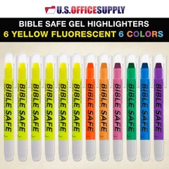 12 Bible Safe Gel Highlighters, 6 Bright Neon Yellow, 6 Colors Pink, Green, Blue