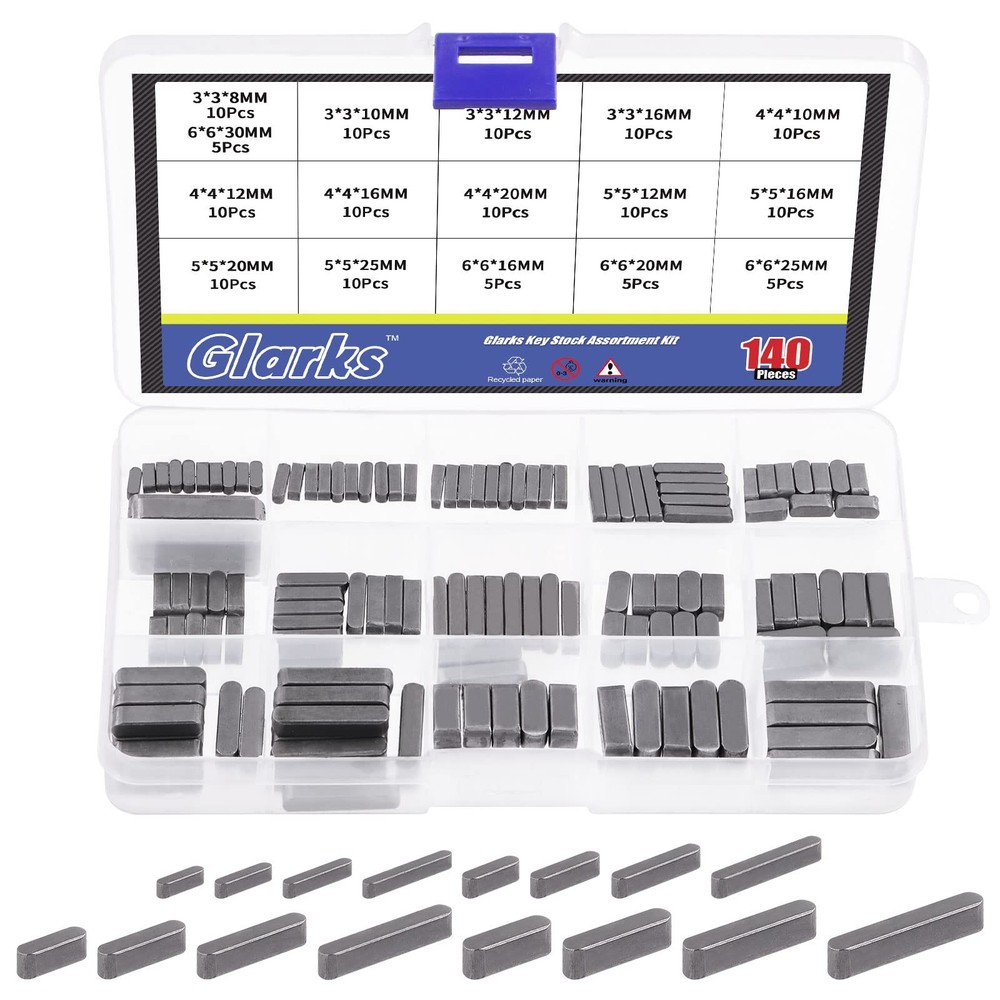Glarks 140Pcs 16 Sizes Key Stock Keystock Assortment Kit, 8mm 10mm 12mm 16mm …