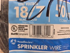 (1) New Southwire Sprinkler Wire, Low Volt 18/7 Black Solid, 50ft, Direct Burial