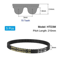 uxcell 5pcs HTD-3M Rubber Timing Belt 70 Teeth, 210mm Pitch Length 70, Black