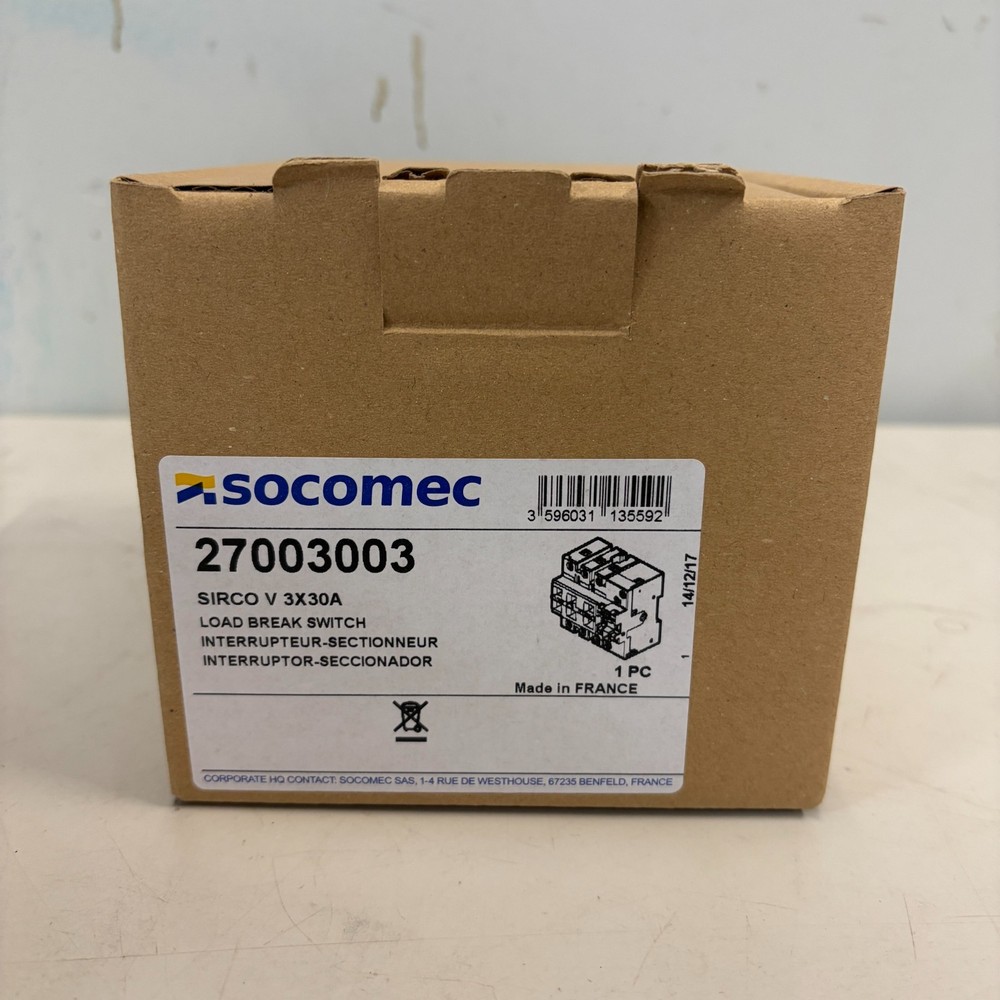 Socomec 2700-3003, SIRCO V 3 POLE LOAD BREAK SWITCH 600VAC 30A 20HP