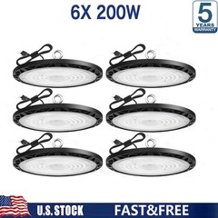 6 Pack 200W UFO Led High Bay Light Industrial Commercial Factory Warehouse 6000K