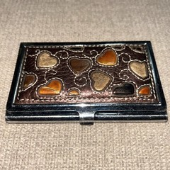 Brighton vintage multi color hearts Metal leather Business Card Holder Case