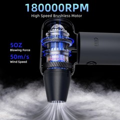 3-Gear Electric Portable Air Duster – 180000RPM Jet Dryer Blower, No Canned A…