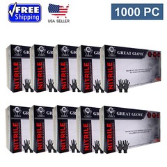 Great Glove Black Nitrile Powder-Free Gloves, S M L XL Box of 1000 New In Box