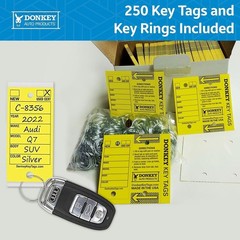Donkey Key Tags, Laminated Self-Protecting (250 Tags Per Box with Metal Rings)