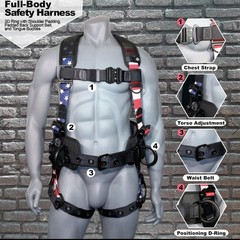 AFP Fall Protection Full-Body Safety Harness Premium American Flag Bad Boy New