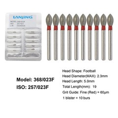 Dental Diamond Burs FG Football Diamond Bur Fine Grit Red 368/023F High Speed