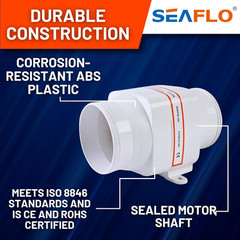 In-Line Marine Bilge Air Blowers- 12V, 3 or 4″, 130-270 CFM Ultra-Quiet Operatio