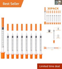 30 Count Sterile Disposable U-100 Syringes, 30G 1ml, Individually Wrapped