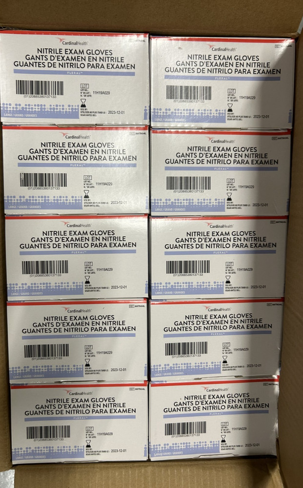 CASE OF 10 BOXES (2000 GLOVES) CARDINAL HEALTH Flexal Nitrile Exam 88TN04L LARGE
