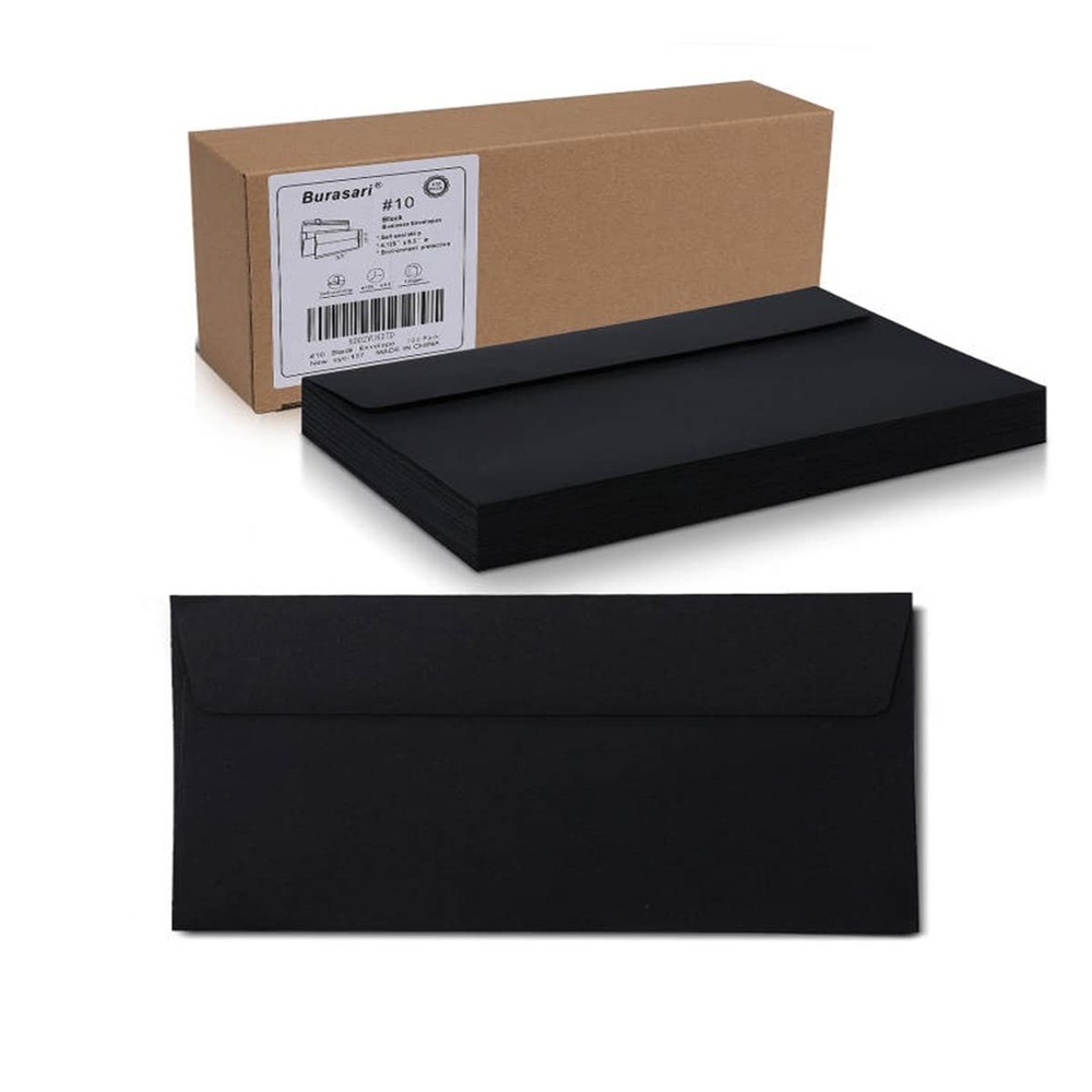 100 Pack #10 Black Business Envelopes 4.125×9.5 Inch Windowless 120GSM Paper