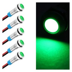 5PCS 6MM 1/4″ LED Indicator Light, AC/DC 12-24V Waterproof IP66 Metal Green