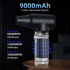 3-Gear Electric Portable Air Duster – 180000RPM Jet Dryer Blower, No Canned A…