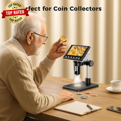 4.3 Inch LCD Digital Coin Microscope, 1000X USB Magnifier with 8 Adjustable LED
