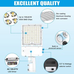 LED Parking Lot Light 150W/120W/90W Adjustable 3CCT 3000K/4000K/5000K, Dimmable