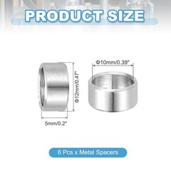 PATIKIL 6 Pcs Stainless Steel Spacers, 10mm ID x 12mm OD x 5mm Height 304 Sta…