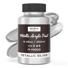 Metallic Silver Acrylic Paint, 8.45oz/250ml Silver Leaf Paint, Non Toxic Fading